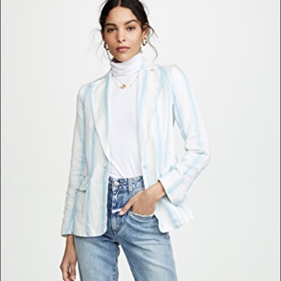 NWT FRAME Blue Stripe Linen Blazer - Picture 2 of 16